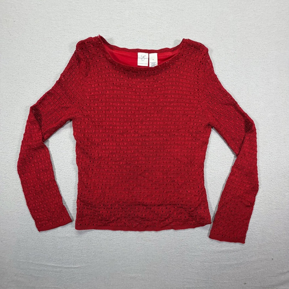 Emma James Womens Top Regular Red Crochet Sequin Boat Neck M